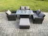 Fimous 5pcs Rattan Outdoor Garden Furniture Set Height Adjustable Rising Lifting Table Sofa Dining Set with Big Footstool Dark Grey Mixed