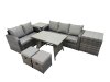 Fimous Garden Rattan Outdoor Furniture Set 7 Seater with Love Sofa 3 Seater Sofa 2 Side Table 2 Small Stools Dark Grey