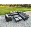 Fimous 9 Seater Rattan Outdoor Garden Furniture Sofa Set Patio Table & Chairs Set with 3 Seater Sofa Reclining Chair 3 Seater Sofa Side Table 2 Small Footstools Dark Grey Mixed