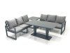 Fimous 6 Seater Aluminium Outdoor Garden Furniture Set with Adjustable Rising Lifting Dining Table 3 Seater Sofa Side Table Dark Grey