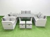 Fimous 9 Pieces Outdoor PE Rattan Sofa Reclining Chair Set Patio Garden Furniture Sets with Cushions 2 Side Tables 2 Small Stools Light Grey