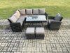 Fimous 9 Seater Outdoor Furniture Garden Dining Set Rattan Corner Sofa Set with 2 Small Footstools Dark Grey Mixed