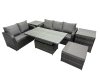 Fimous Rattan Garden Furniture Dining Set 6-seater Patio Height Adjustable Rising Lifting Table Sofa Set with 2 Side Tables Dark Grey Mixed