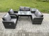 Fimous Wicker PE Rattan Garden Dining Set Outdoor Furniture Sofa with Rectangular Dining Table Side Table Dark Grey Mixed