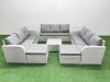 Fimous PE Rattan Lounge Sofa Set 11 Seater Outdoor Garden Furniture Set with Square Coffee Table 3 Seater Sofa 2 Big Footstools 2 Side Table Light Grey