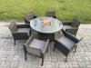 Fimous Outdoor Rattan Garden Furniture Set Gas Fire Pit Round Table Sets Gas Heater with 6 Seater Dining Cahirs Dark Grey Mixed