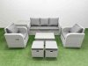 Fimous PE Rattan Garden Furniture Set Reclining Chair Sofa Lounge Sofa Set Oblong Coffee Table Side Table 2 Small Stools Light Grey