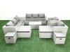 Fimous 9 Pieces Rattan Garden Furniture Set Outdoor Garden Sofa Chair Coffee Table Set with 4 Footstools Light Grey Mixed