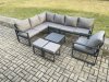 Fimous 9 Seater Aluminium Garden Furniture Set Outdoor Lounge Corner Sofa Chair Square Coffee Table Sets with 2 Small Footstools Dark Grey