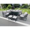 Fimous Aluminum Outdoor Garden Furniture Corner Sofa Chair Footstools Adjustable Rising Lifting Dining Table Sets Dark Grey Black Tempered Glass 9 Seater