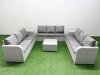 Fimous PE Rattan Lounge Sofa Set 9 Seater Outdoor Garden Furniture Set with Square Coffee Table 3 Seater Sofa 2 Side Table Light Grey
