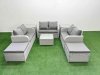 Fimous 8 Seater PE Wicker Rattan Furniture Sofa Sets with Square Coffee Table 2 Seater Love Sofa 2 Big Footstool 2 Side Table Light Grey