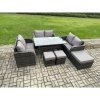 Fimous 9 Seater Outdoor Rattan Garden Furniture Set with Patio Rectangular Dining Table Love Sofa 3 Footstools Dark Grey Mixed