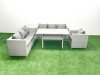 Fimous 5 Pieces Outdoor Rattan Sofa Set with Cushions Patio Garden Furniture Sets with Armchair Dining Table Side Table