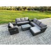 Fimous 8 Seater Rattan Outdoor Garden Furniture Sofa Set Patio Table & Chairs Set with 3 Seater Sofa Reclining Chair 3 Seater Sofa Big Footstool Dark Grey Mixed