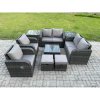 Fimous Garden Furniture Set Rattan Outdoor Lounge Sofa Chair With Tempered Glass Table 2 Small Footstools 2 Side Tables Dark Grey Mixed