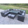 Fimous 10 Seater Outdoor Wicker Garden Furniture Rattan Lounge Sofa Set Patio Rectangular Dining Table with 2 Armchair 2 Side Table 2 Small Stools Dark Grey Mixed