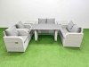 Fimous Outdoor PE Rattan Sofa Reclining Chair Set Patio Garden Furniture Sets with Cushions 2 Side Tables Light Grey 7 Pieces