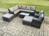 Fimous 10 Seater High Back Outdoor Garden Furniture Set Rattan Corner Sofa Set With Rectangular Coffee Table 2 Big Footstool 2 Armchairs Dark Grey Mixed