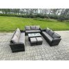 Fimous 11 Seater Rattan Garden Furniture Set Indoor Outdoor Patio Sofa Set with Coffee Table 2 Small Footstools Dark Grey Mixed