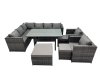Fimous Outdoor PE Rattan Sofa Set with Dining Table Patio Garden Furniture Sets with 3 Stool Dark Grey Mixed