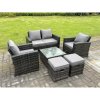 Fimous 6 Seater Dark Grey Mixed High Back Rattan Sofa Set Square Coffee Table Garden Furniture Outdoor 2 Stools