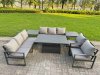 Fimous Garden Aluminium Furniture Set Dark Grey 8 Seater Outdoor Patio Adjustable Rising Lifting Dining Table with 2 Chairs Side Table Dark Grey