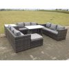 Fimous Outdoor Rattan Garden Furniture Lounge Sofa Set With Oblong Dining Table Side Coffee Table And Big Footstool