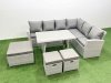 Fimous 9 Seater Garden Outdoor Rattan Furniture Set Rattan Corner Sofa Oblong Dining Table Set with 3 Footstools Light Grey Mixed