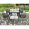 Fimous Wicker 8 Pieces Rattan Garden Furniture Sofa Set with Armchair 2 Side Tables Square Coffee Table 2 Small Footstools Dark Grey Mixed