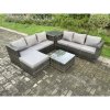 Fimous 7 Seater Rattan Garden Furniture Sofa Set with Side Table Square Coffee Table Big Footstool Indoor Outdoor Rattan Set Dark Grey Mixed