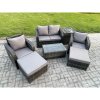 Fimous Outdoor Lounge Sofa Set Rattan Garden Furniture Set with Rectangular Coffee Table 2 Big Footstool Side Table Dark Grey Mixed