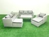 Fimous Wicker PE Rattan Sofa Garden Furniture Set with Oblong Coffee Table Armchair 2 Big Footstools Light Grey Mixed