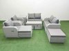 Fimous PE Wicker Rattan Furniture Sofa Sets with Oblong Coffee Table Love Sofa Reclining Chair 4 Stools Side Table Light Grey Mixed