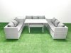 Fimous Rattan Garden Outdoor Furniture Set 9 Seater Garden Sofa Rectangulr Dining Table Set with Side Table Light Grey Mixed