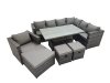 Fimous 10 Seater Rattan Height Adjustable Rising Lifting Table Corner Sofa Sets with Chair 3 Stools Dark Grey Mixed