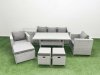 Fimous Garden Dining Set Outdoor Rattan Furniture Set with Sofa Dining Table 2 Chairs 3 Footstools Side Table Light Grey Mixed