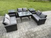 Fimous 6 PCS Outdoor Lounge Sofa Set Wicker PE Rattan Garden Furniture Set with Rectangular Dining Table Love Seat Sofa 2 Side Tables Dark Grey Mixed