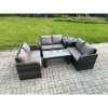 Fimous Rattan Garden Furniture Set 6 Seater Indoor Outdoor Patio Sofa Set with Coffee Table Loveseat Sofa Side Table Dark Grey Mixed