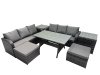 Fimous 8 Seat Outdoor Wicker PE Rattan Garden Furniture Set Dining Table Sofa Set with 2 Big Stools 2 Side Tables Dark Grey Mixed