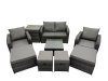 Fimous Rattan Garden Outdoor Furniture Set Love Sofa Reclining Chair Square Coffee Table Set with 4 Stools Side Table Dark Grey Mixed