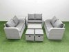 Fimous 8 Seater PE Wicker Rattan Furniture Sofa Sets with Rectangular Coffee Table 2 Seater Love Sofa 2 Stool Side Table Light Grey