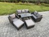 Fimous Rattan Garden Furniture Dining Set 8 seater Patio Rectangular Table 2 Big Footstool Love Sofa Reclining Chair Dark Grey Mixed