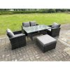 Fimous 5 Seater Outdoor Dark Grey Mixed High Back Rattan Sofa Dining Table Set Love Seat Garden Furniture Big Footstool