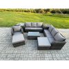 Fimous 9 Seater Rattan Lounge Sofa Set Outdoor Garden Furniture Set with Rectangular Coffee Table 3 Seater Sofa 2 Big Footstool 2 Side Tables Dark Grey Mixed