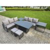Fimous 6 Pieces Garden Furniture Set Aluminium Adjustable Rising Lifting Dining Table and Sofa Set with Side Table 2 Small Footstools Dark Grey