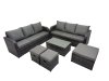 Fimous Outdoor 3 Seater Sofa Coffee Table Set Garden Rattan Furniture Set 9 Seater with 3 Stool Dark Grey