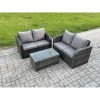 Fimous 4 Seater Outdoor Lounge Sofa Set Rattan Garden Furniture Set with Rectangular Coffee Table Dark Grey Mixed
