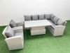 Fimous 8 Seat Rattan Garden Furniture Corner Sofa Set Outdoor Adjustable Lifting Dining or Coffee Table Set with 2 Armchairs Light Grey
