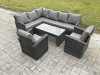 Fimous 8 Seater Outdoor Rattan Garden Furniture Set Corner Sofa Oblong Coffee Table Sets with Patio 2 Armchairs Dark Grey Mixed